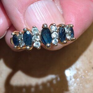14 K Gold Blue Sapphire and Diamond Ring  Princess Style Size 4